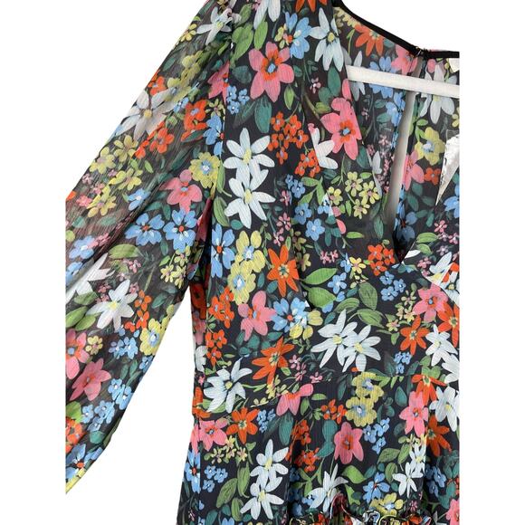 TopShop Woven Long Sleeve Ruffle Midi Dress in‎ Multi Floral Size 12 - Picture 6 of 11